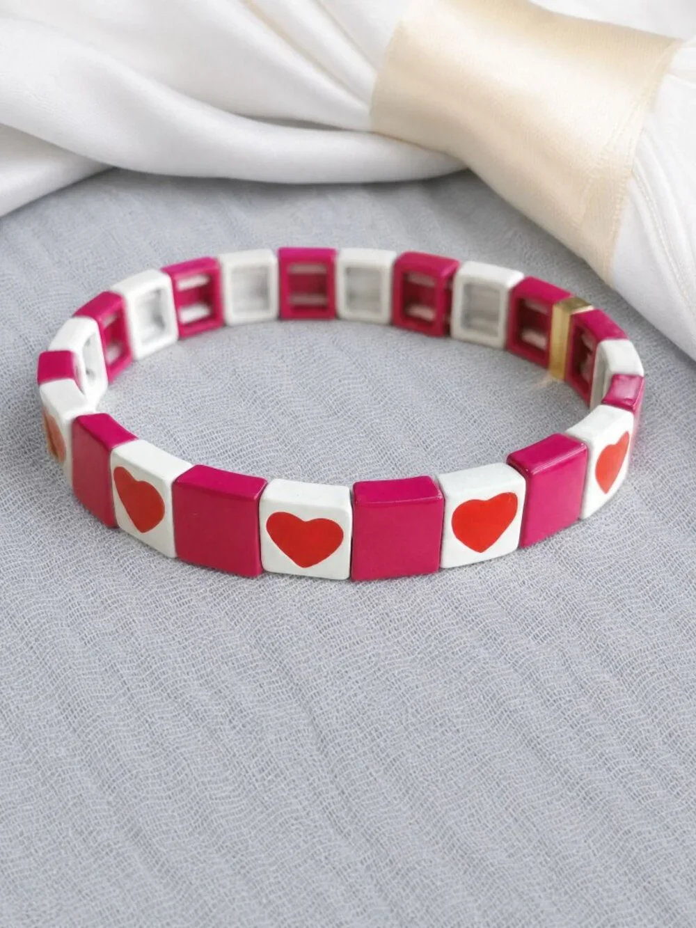 Roxanne Assoulin All Heart Enameled Stretch Bracelet - Gold Pink White